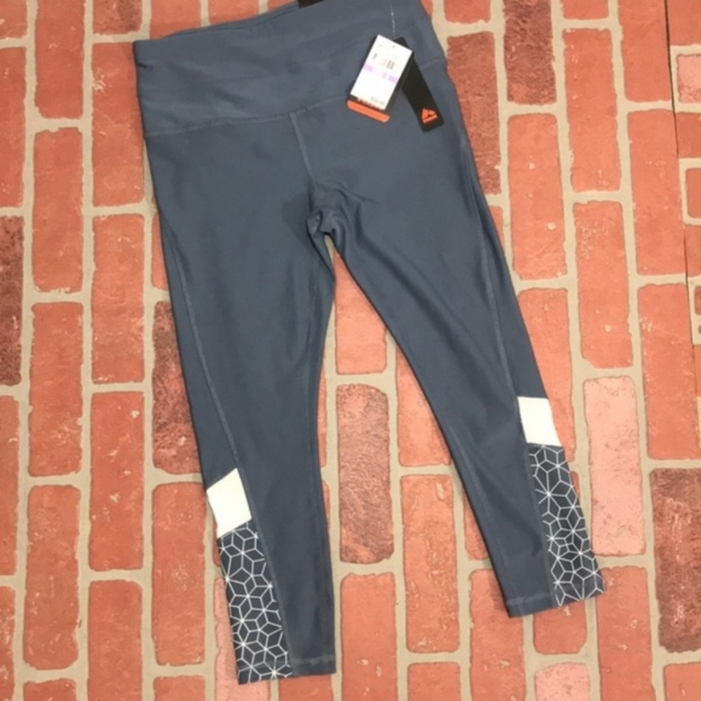 NWT Reebok blue & white mesh capri active leggings